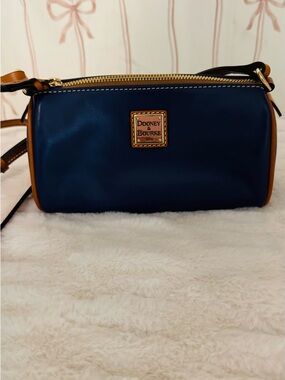 Dooney & Bourke Navy Leather Crossbody with Tan Trim and Gold Hardware